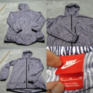 Nike Jacket Womens Medium Purple Zebra Print Hood Lightweight Windbreaker Hiking